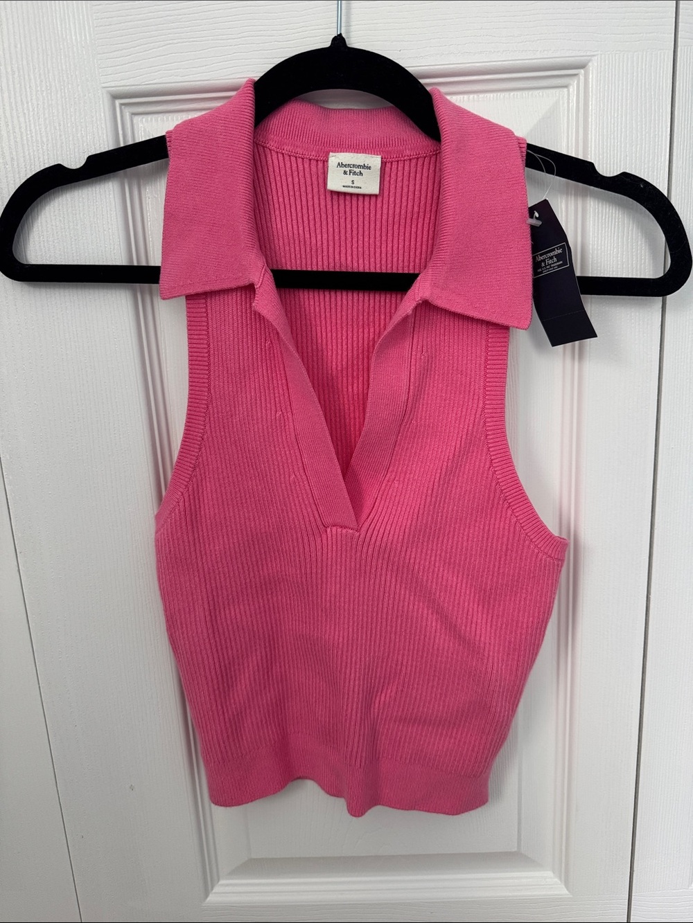Abercrombie & Fitch Hot Pink Ribbed Polo V-Neck Tank